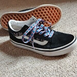 Vans Black Kids Sneakers with Colorful Laces